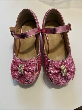 Girls Sparkle Bow Mary Jane Shoes - Pink